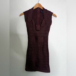 French Connection Shimmery Plum Bodycon Bandage Midi Dress